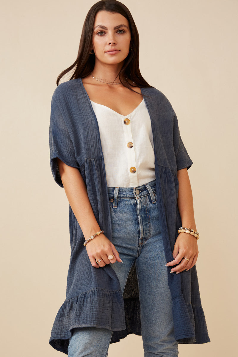 Washed Textured Short Sleeve Kimono