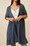 HK1438 Blue Womens Washed Textured Short Sleeve Kimono Detail