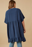 HK1438W Blue Plus Washed Textured Short Sleeve Kimono Detail