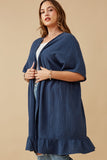 HK1438W Blue Plus Washed Textured Short Sleeve Kimono Back