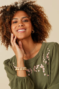 HK1449 OLIVE Womens Floral Embroidered Textured Peplum Top Side