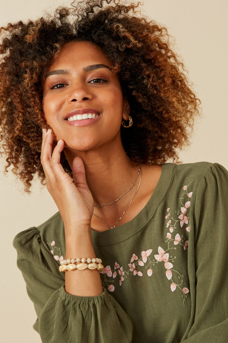 Floral Embroidered Textured Peplum Top