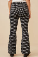 HK1460W Black Plus Ditsy Floral Bell Bottom Knit Pants Back