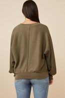 HK1468W Olive Plus Seam Detail Cuffed Knit Dolman Top Back