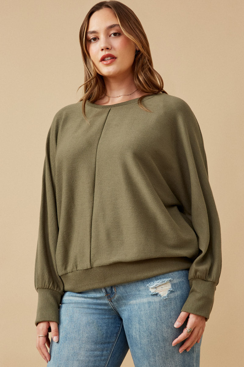 Seam Detail Cuffed Knit Dolman Top