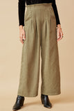 HK1484 OLIVE Womens Pleated Front Striped Wide Leg Pants Front