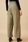 HK1484 OLIVE Womens Pleated Front Striped Wide Leg Pants Back
