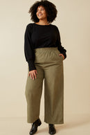 HK1484W Olive Plus Pleated Front Striped Wide Leg Pants Back
