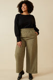 HK1484W Olive Plus Pleated Front Striped Wide Leg Pants Back