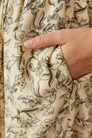 HK1506 STONE Womens Floral Border Print Smocked Square Neck Dress Back