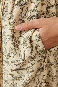 HK1506 STONE Womens Floral Border Print Smocked Square Neck Dress Back