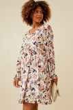 HK1545 CREAM Womens Floral Texured Burnout Velvet Dress Full Body