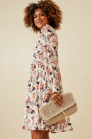 HK1545 CREAM Womens Floral Texured Burnout Velvet Dress Back