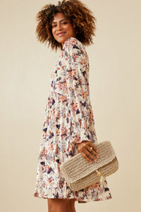 HK1545 CREAM Womens Floral Texured Burnout Velvet Dress Back