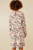 HK1545W Cream Plus Floral Texured Burnout Velvet Dress Front