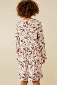 HK1545W Cream Plus Floral Texured Burnout Velvet Dress Front