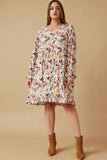 HK1545W Cream Plus Floral Texured Burnout Velvet Dress Gif