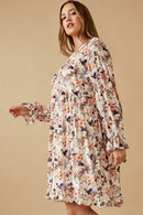 HK1545W Cream Plus Floral Texured Burnout Velvet Dress Back