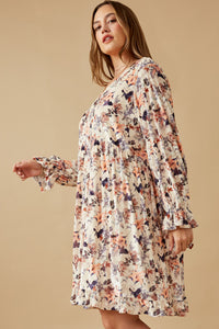 HK1545W Cream Plus Floral Texured Burnout Velvet Dress Back