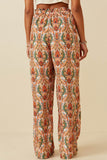 HK1595 ORANGE MIX Women Smock Waist Paisley Print Wide leg Pants Back