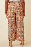 HK1595 Orange Mix Women Smock Waist Paisley Print Wide leg Pants Back