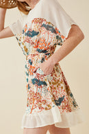 HK1597W IVORY Plus Contrast Tree Print Dolman Sleeve Dress Front