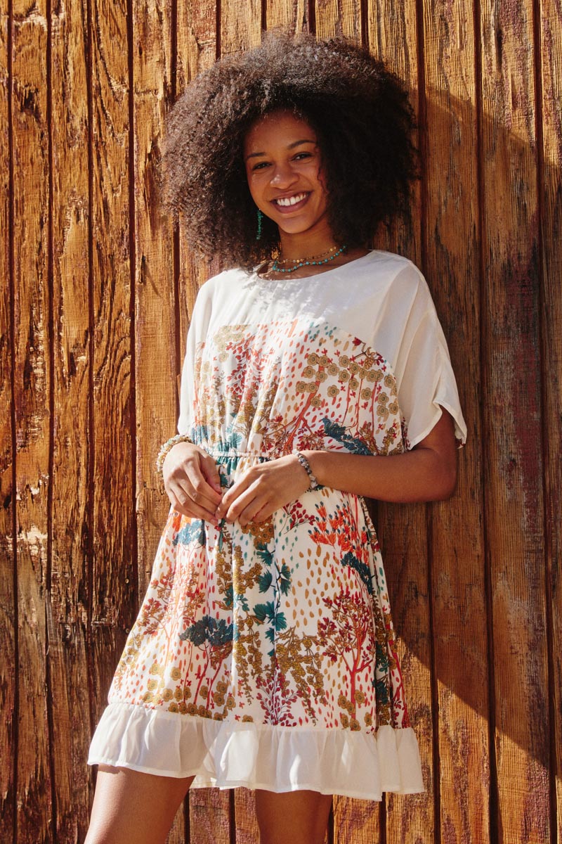 Women Contrast Tree Print Dolman Sleeve Dress