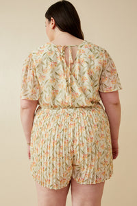 HK1635 YELLOW Womens Floral Tie Back Pleated Leg Chiffon Romper Side