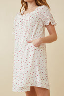HK1689W Off White Plus Ditsy Hearts Square Neck Puff Sleeve Dress Side