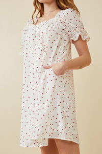 HK1689W Off White Plus Ditsy Hearts Square Neck Puff Sleeve Dress Side