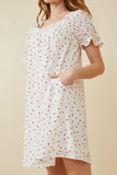 HK1689W Off White Plus Ditsy Hearts Square Neck Puff Sleeve Dress Side