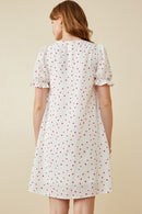 HK1689W Off White Plus Ditsy Hearts Square Neck Puff Sleeve Dress Back