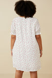 HK1689 OFF WHITE Womens Ditsy Hearts Square Neck Puff Sleeve Dress Side