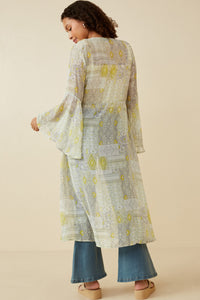 HK1701W Sage Plus Sheer Patch Print Chiffon Tie Duster Side