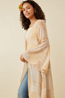HK1701W Tan Plus Sheer Patch Print Chiffon Tie Duster Detail