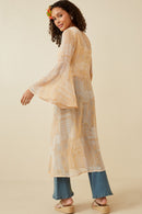 HK1701W Tan Plus Sheer Patch Print Chiffon Tie Duster Back