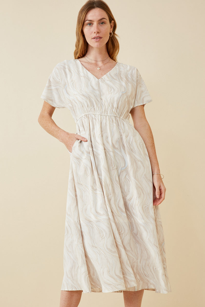Soft Wave Print Dolman Sleeve Dress