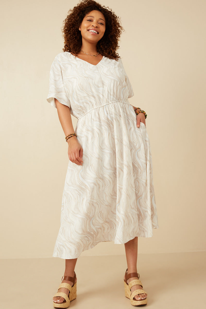Soft Wave Print Dolman Sleeve Dress
