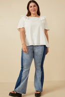 HK1736W OFF WHITE Plus Lace Trimmed Wide Ruffle Detail Top Full Body