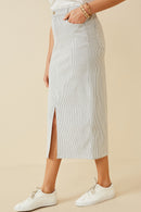 HK1749W White Plus Stretch Pinstripe Front Slit Skirt Side