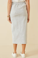 HK1749W White Plus Stretch Pinstripe Front Slit Skirt Back