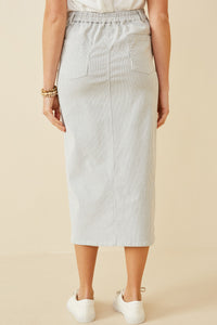 HK1749W White Plus Stretch Pinstripe Front Slit Skirt Back