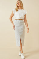 HK1749W White Plus Stretch Pinstripe Front Slit Skirt Full Body
