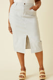 HK1749 WHITE Women Stretch Pinstripe Front Slit Skirt Front