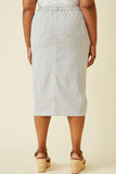 HK1749 WHITE Women Stretch Pinstripe Front Slit Skirt Detail