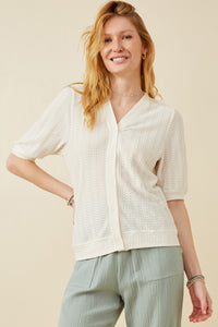 HK1754 Yellow Womens Heart Knitted Puff Sleeve Knit Top GIF