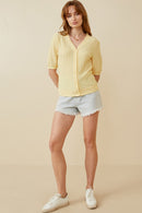 HK1754 IVORY Womens Heart Knitted Puff Sleeve Knit Top Side