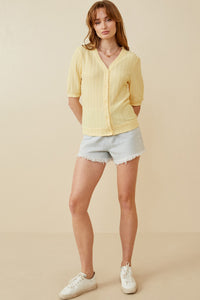 HK1754 IVORY Womens Heart Knitted Puff Sleeve Knit Top Side