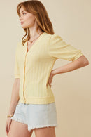 HK1754 IVORY Womens Heart Knitted Puff Sleeve Knit Top Detail