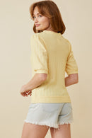 HK1754 IVORY Womens Heart Knitted Puff Sleeve Knit Top Back